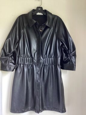 Jonathan Simkhai BlackVegan Leather Shirt Dress Large Faux Leather Smocked Waist